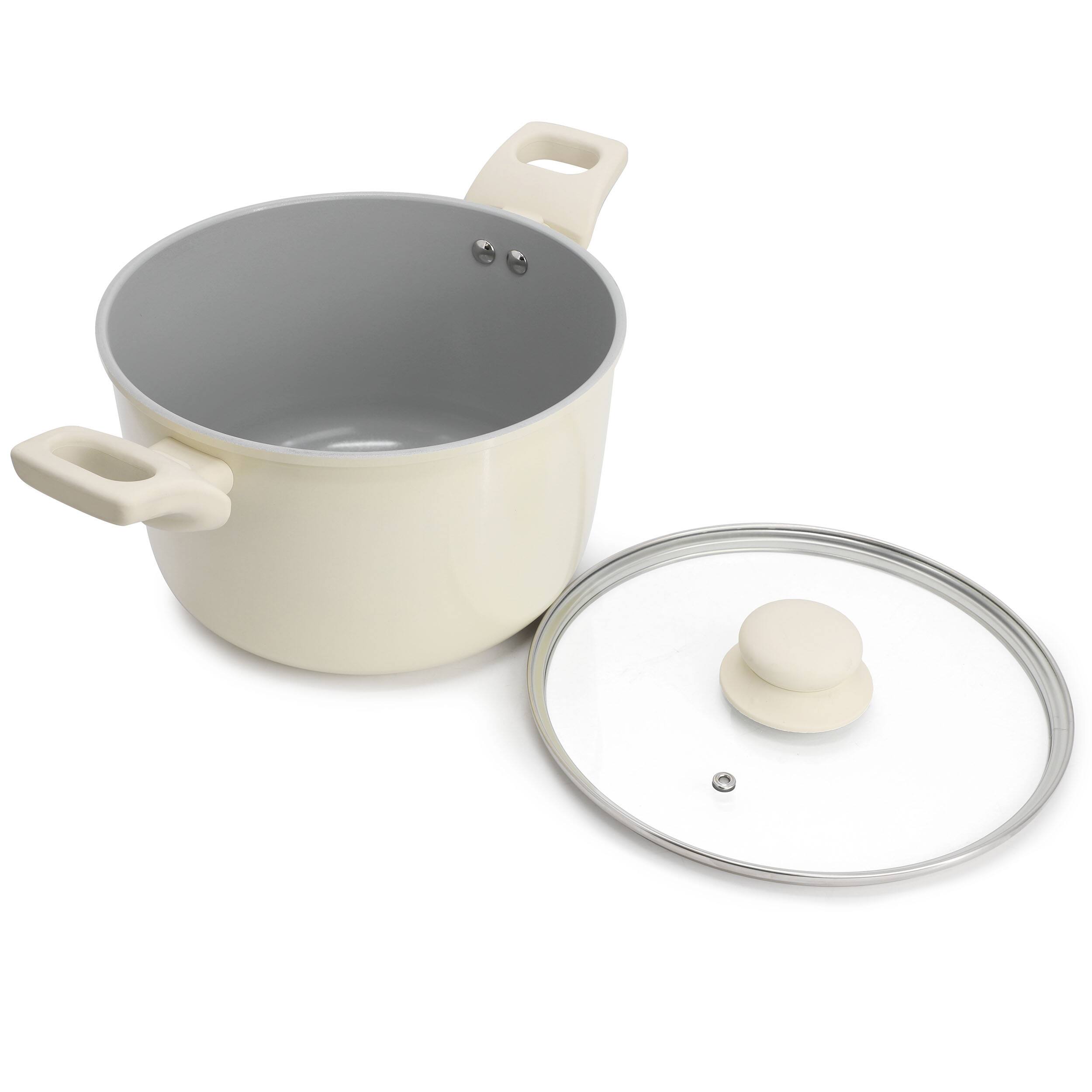 Alt View 1. Gibson - Gibson Home Barnsdall 5 Quart Ceramic Nonstick Aluminum Stock Pot with Lid in Cream - Cream.