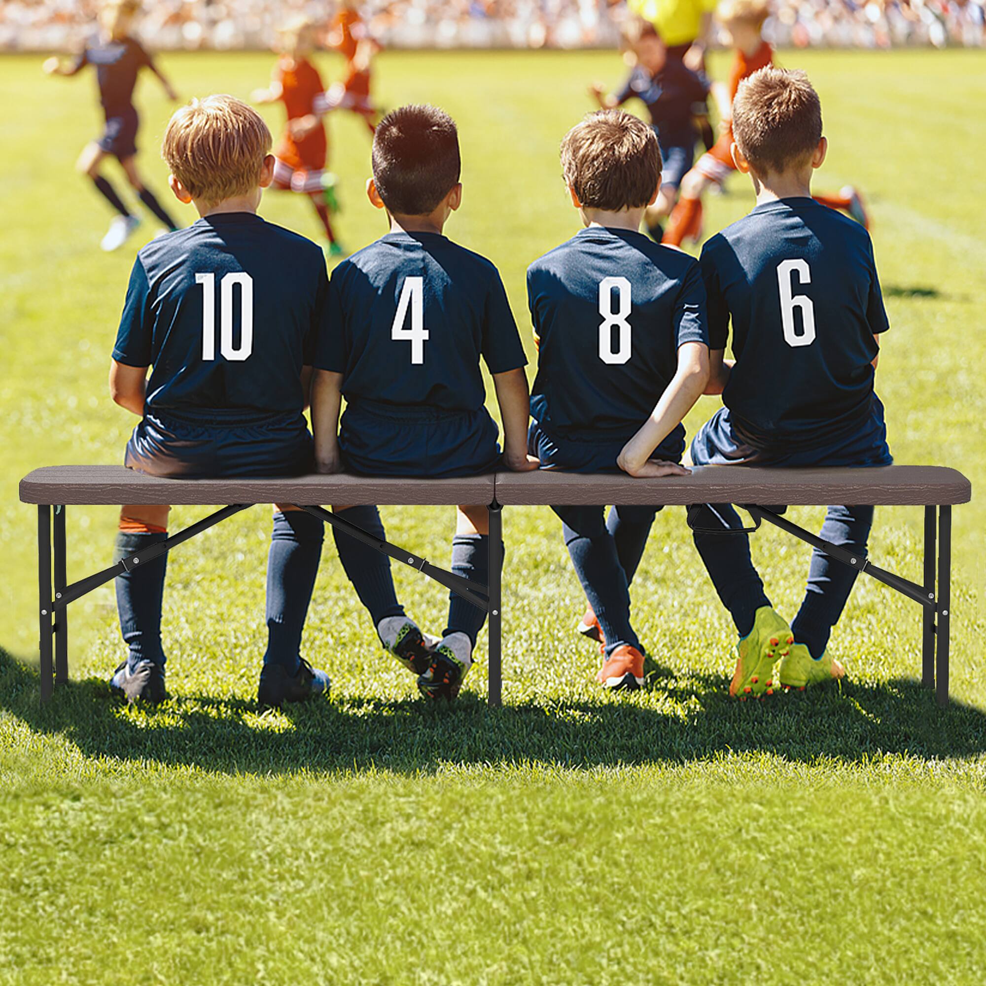 Alt View 3. Gymax - Gymax 2PCS 6 ft Plastic Folding Bench Portable Fold-in-Half Seat w/ 1320 LBS Capacity Coffee - Coffee.