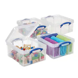 Really Useful Box - 17L Storage Container with Lid and Clip Lock Handles, (4 Pack) - Clear