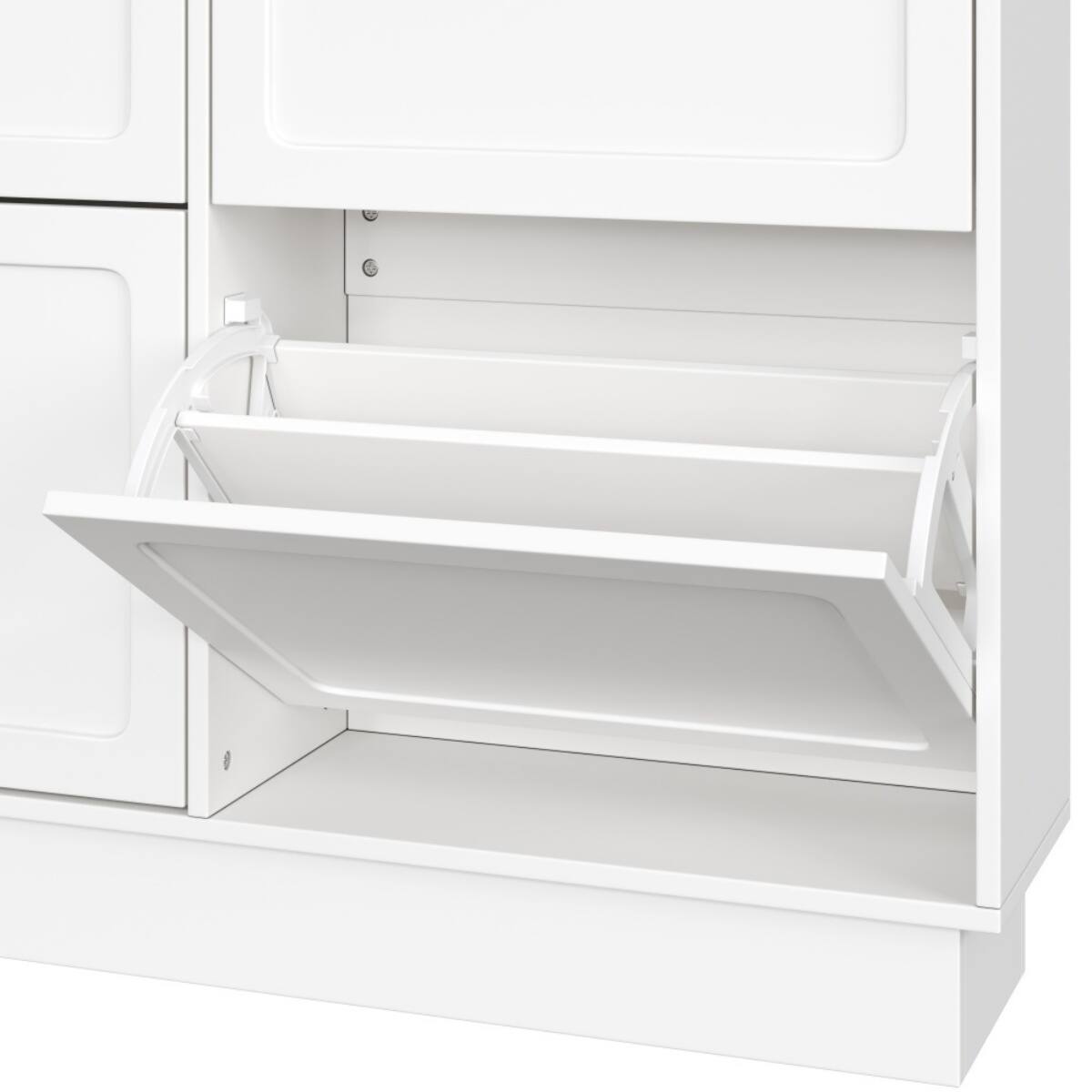 Alt View 5. HTUTWOO - Narrow Tipping Bucket Shoe Cabinet with 6 Flip Drawers Adjustable Shelves,3 Hooks & Anti-Tip Design for Home & Apartment - White.