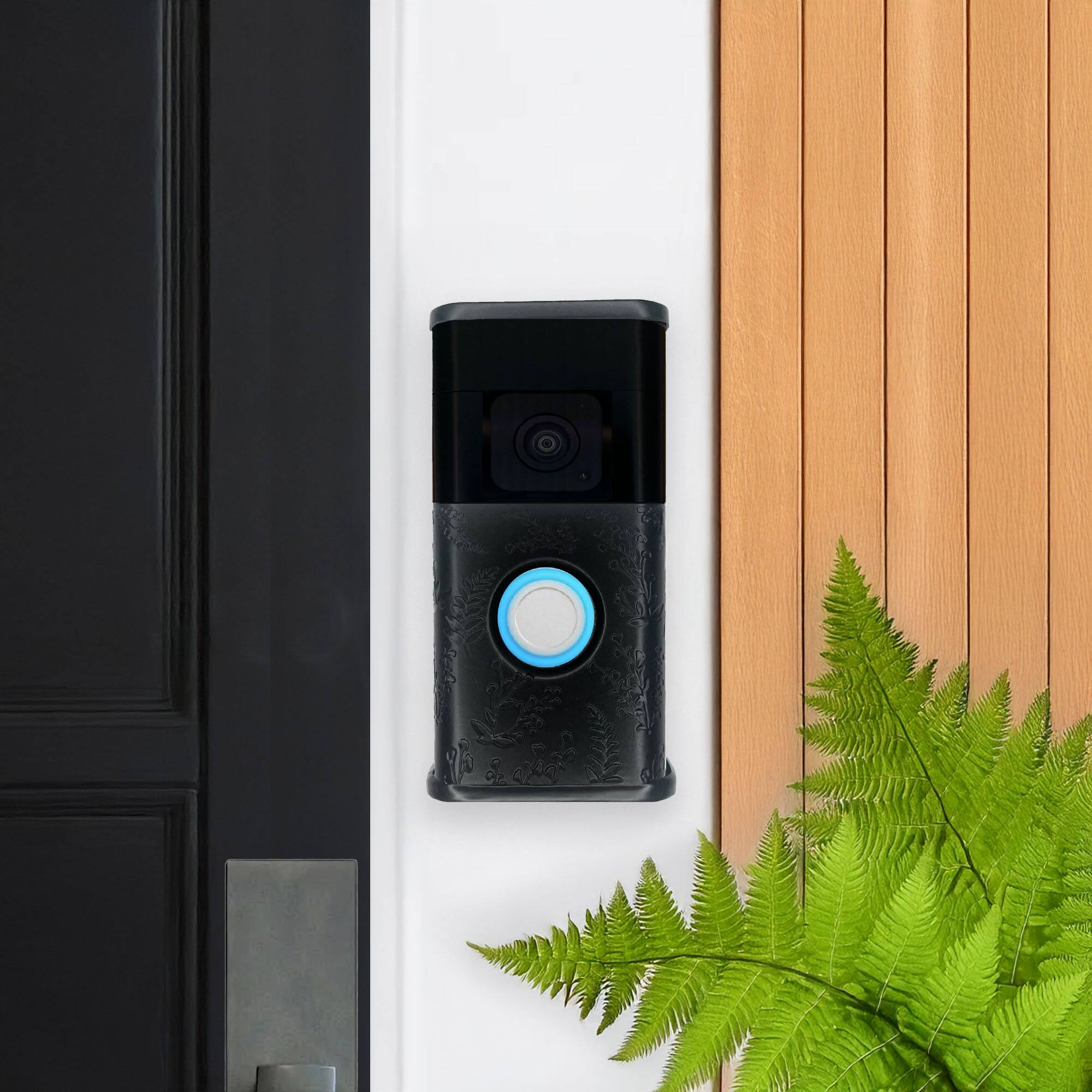 Alt View 3. Michael Healy - Wildflower Video Doorbell Cover (Ring 3, 3 Plus, 4, Battery Plus, Battery Pro) - Matte Black.