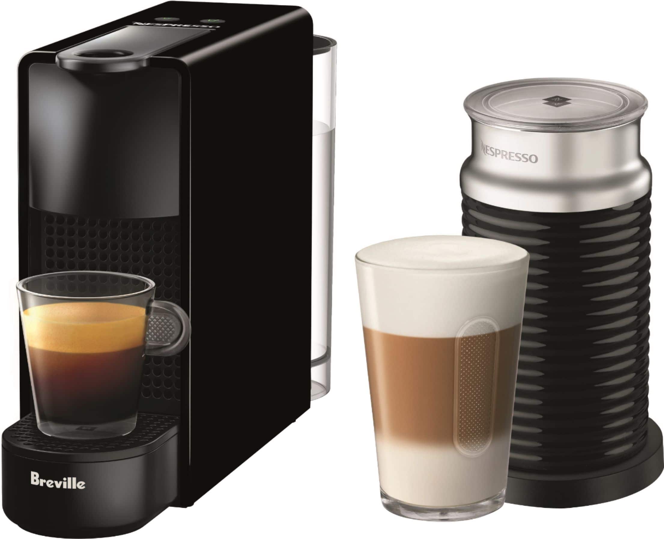 Front. Nespresso - Essenza Mini Black by Breville with Aeroccino3 - Piano Black.