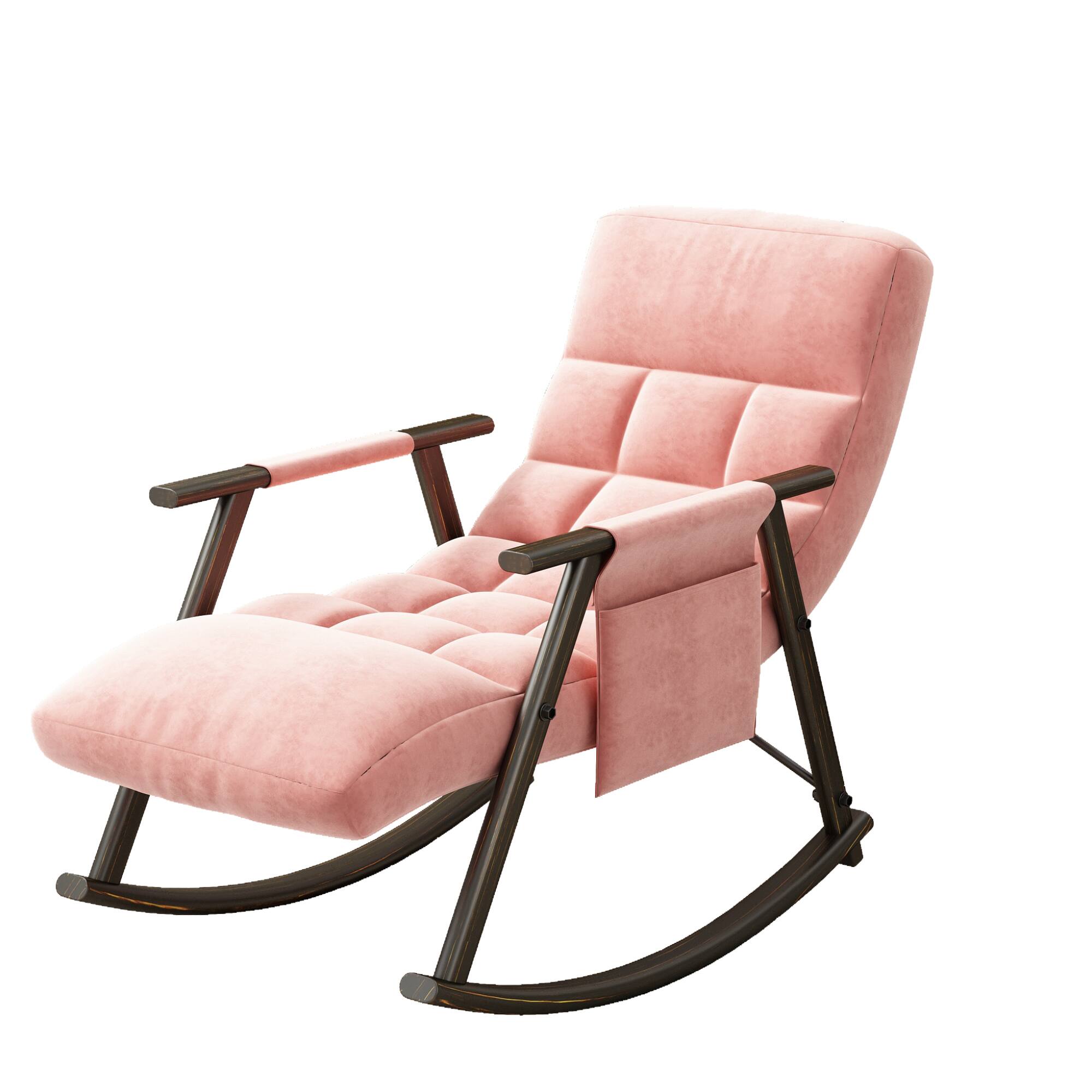 Alt View 5. GOODSILO - Adjustable High Back Casual Rocking Chair with Footrest and Side Pockets for Living Room Bedroom or Balcony - Pink.