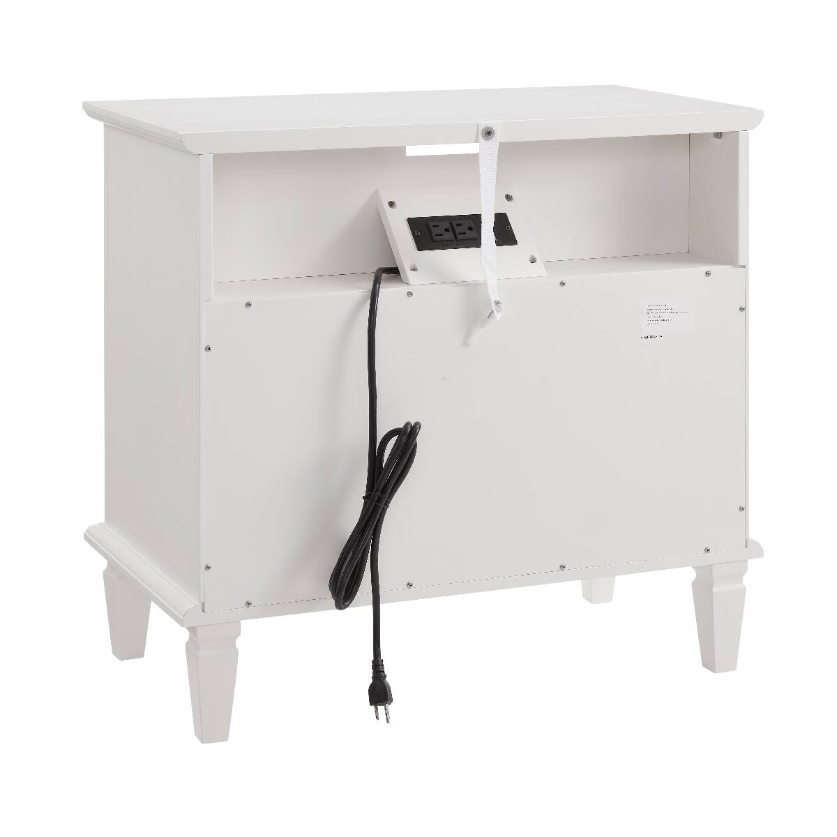 Alt View 7. Loheer - Loheer White Nightstand with Charging Station, Two Drawers and Open Shelf, Solid Wood Legs - White.