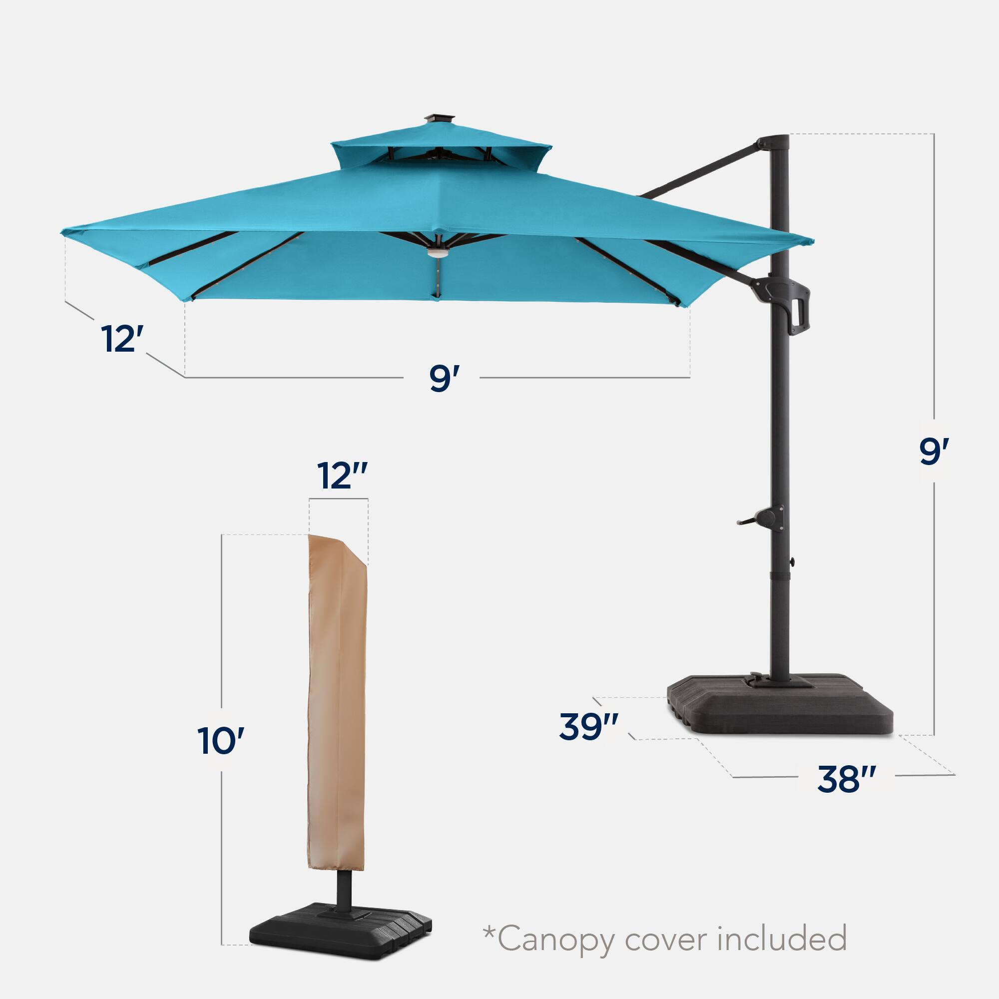 12' 9' 12" 9' 10' 39" 38" *Canopy cover included