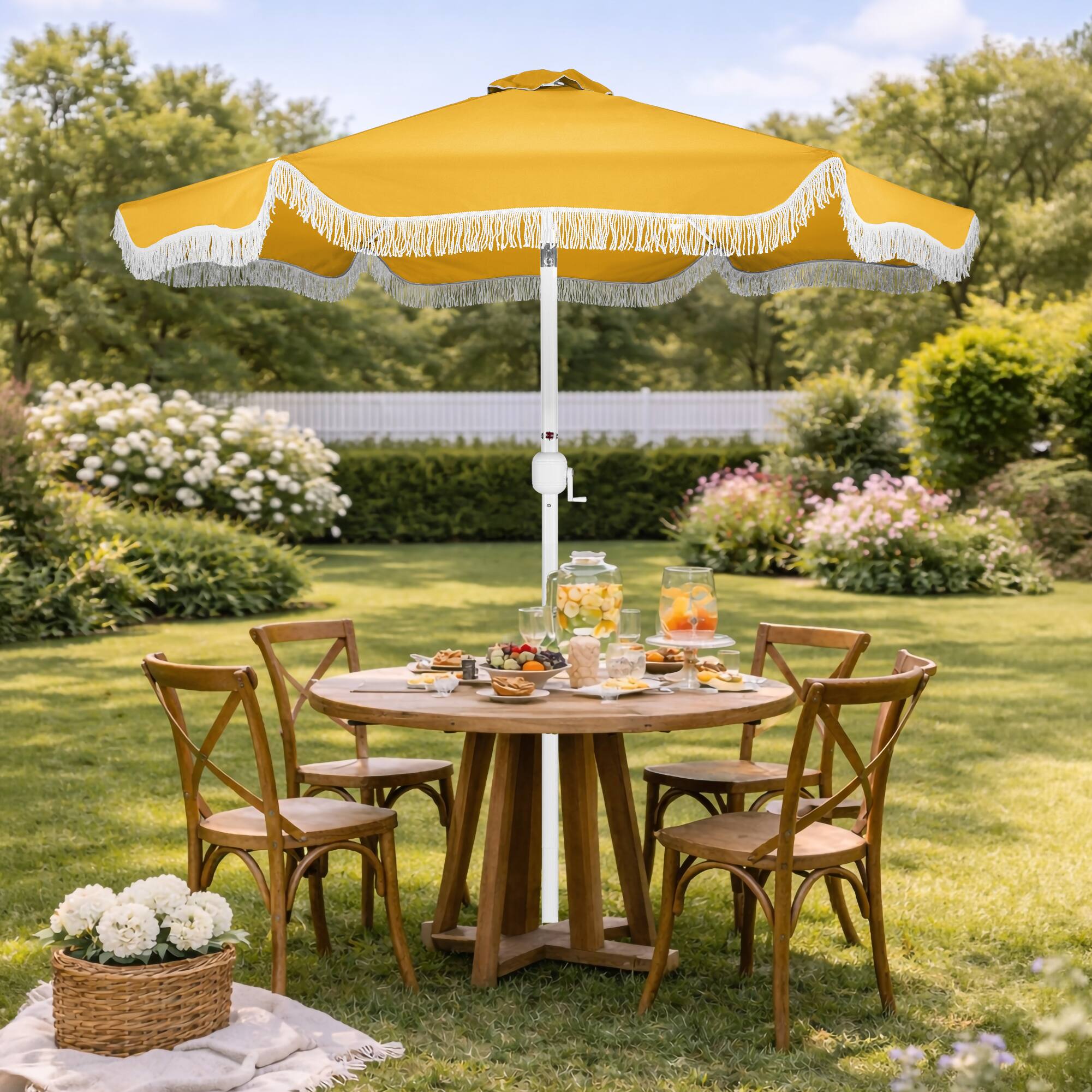 Alt View 8. Best Choice Products - Best Choice Products 9ft Fringe Market Umbrella  Boho Patio Sunshade w/ Tilt, UPF50+ - Marigold - Marigold.