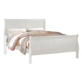 Manhattan Lane - Nin King Size Sleigh Bed, Minimalist Style Headboard, Classic Wood - White