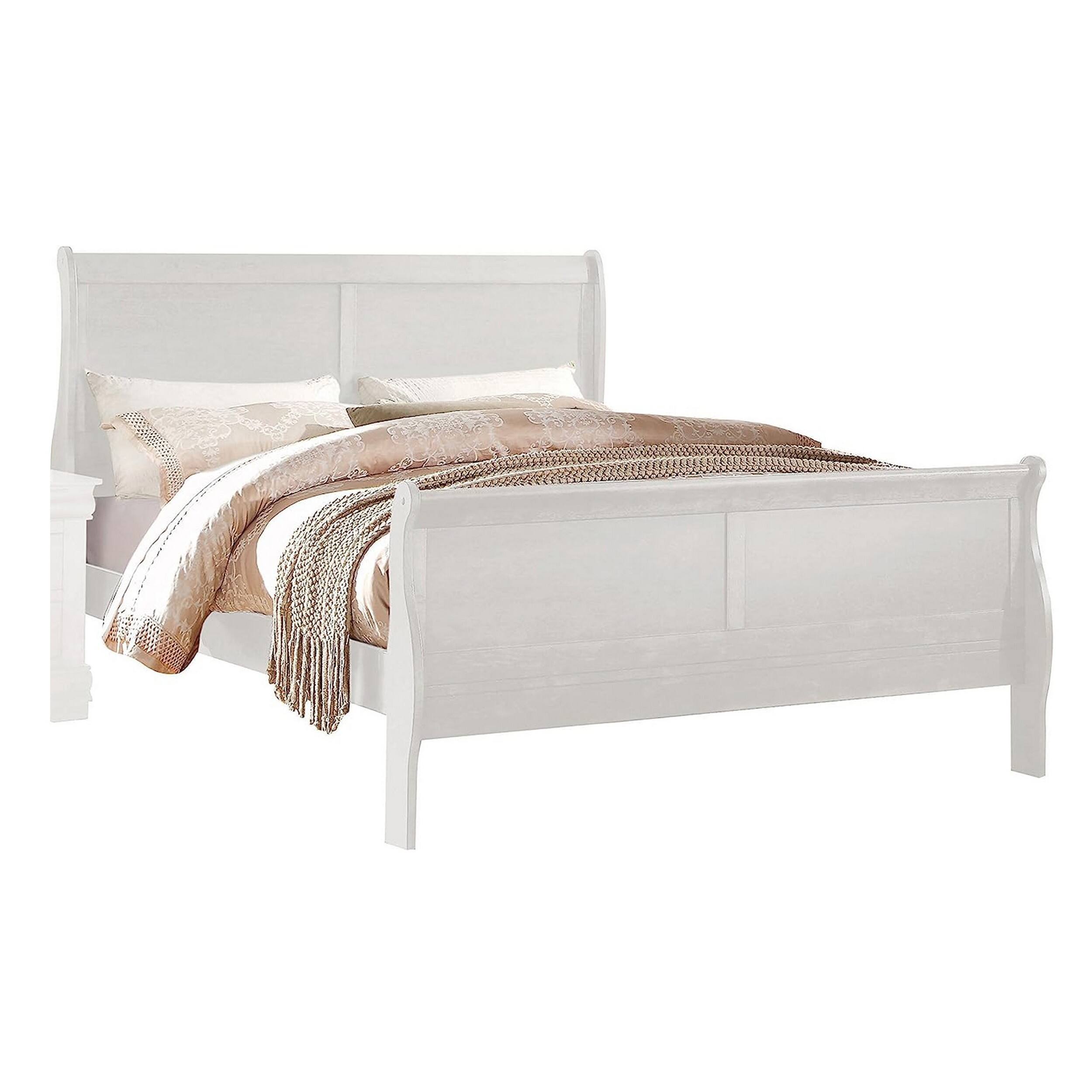 Front. Manhattan Lane - Nin King Size Sleigh Bed, Minimalist Style Headboard, Classic White Wood - White.