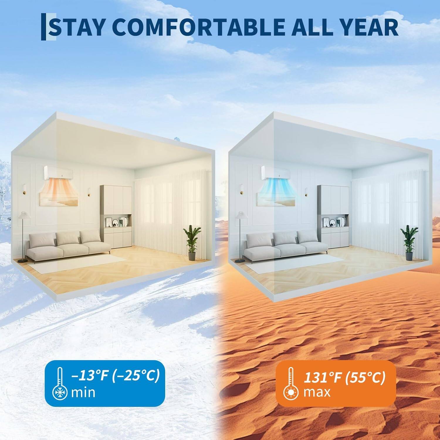 STAY COMFORTABLE ALL YEAR

-13°F (-25°C) min

131°F (55°C) max