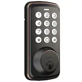 ZACHVO - Fingerprint Keyless Deadbolt, Keypad + Emergency Port, Satin Nickel - Black