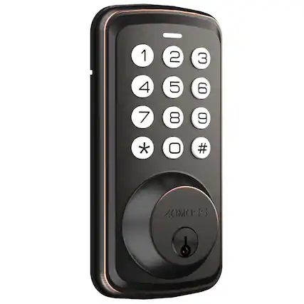 Front. ZACHVO - Fingerprint Keyless Deadbolt, Keypad + Emergency Port, Satin Nickel - Black.