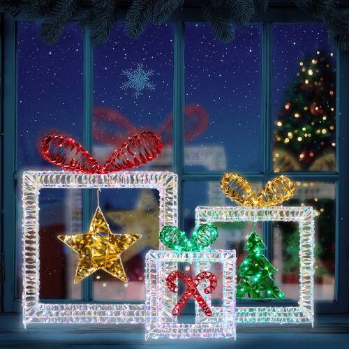 Alt View 9. Winado - 3 PCS Christmas Lighted Iridescent Cut-out Gift Box with Light Bulb for Christmas Holiday Decoration - Multicolor.