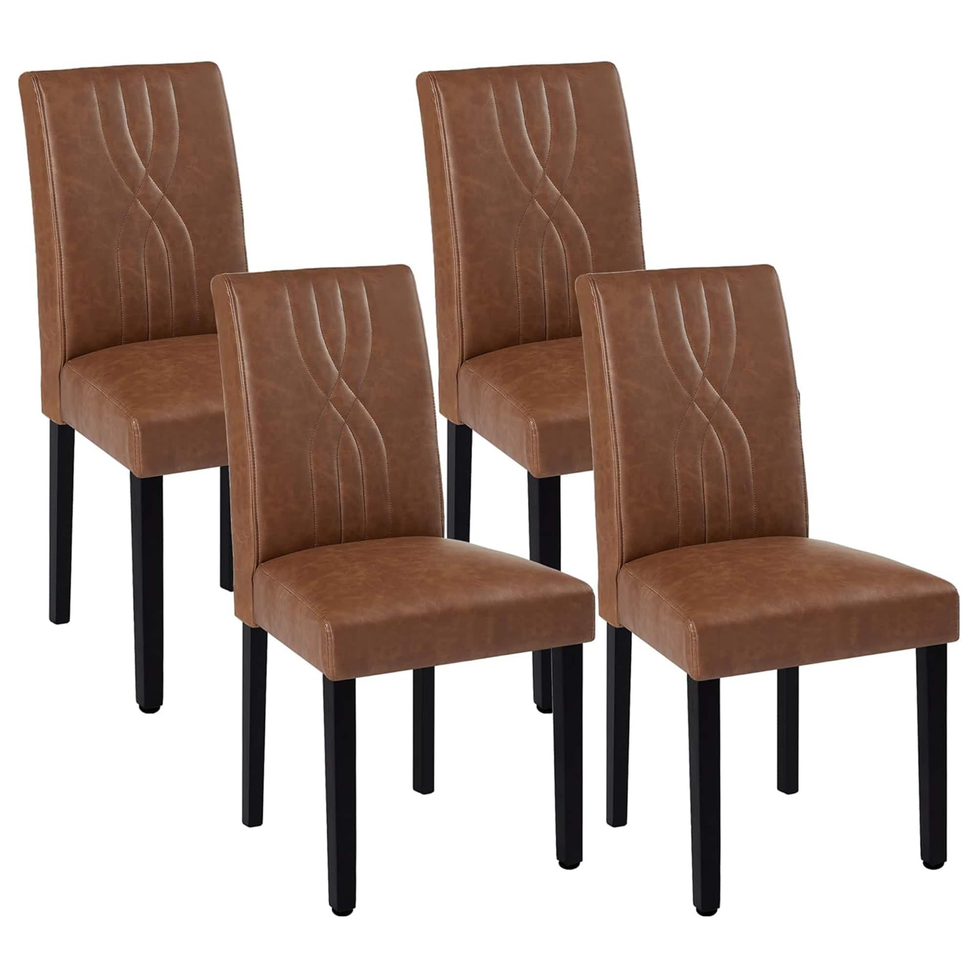 Front. Vecelo - Set of 4 Upholstered Dining Chairs, Modern Linen Fabric Chair & High Back for Kitchen/Living Room - Brown.