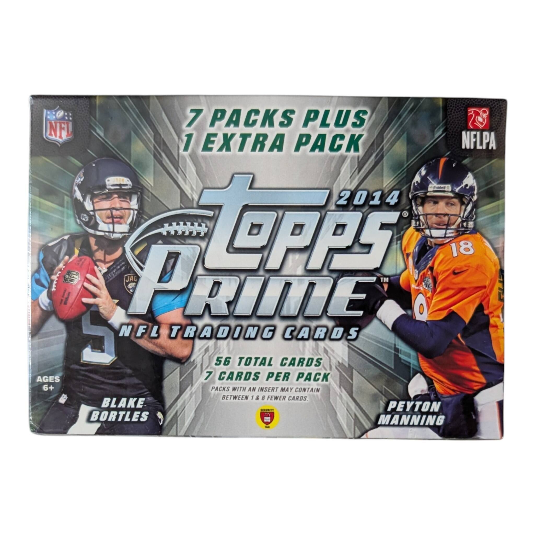 7 PACKS PLUS 1 EXTRA PACK NFLPA Prodelf 2014 Lepps 18 NFL P TM RIME 5 NFL TRADING CARDS 56 TOTAL CARDS AGES 7 CARDS PER PACK 6+ PACKS WITH AN INSERT MAY CONTAIN BETWEEN 1 & 6 FEWER CARDS. BLAKE PEYTON BORTLES MANNING