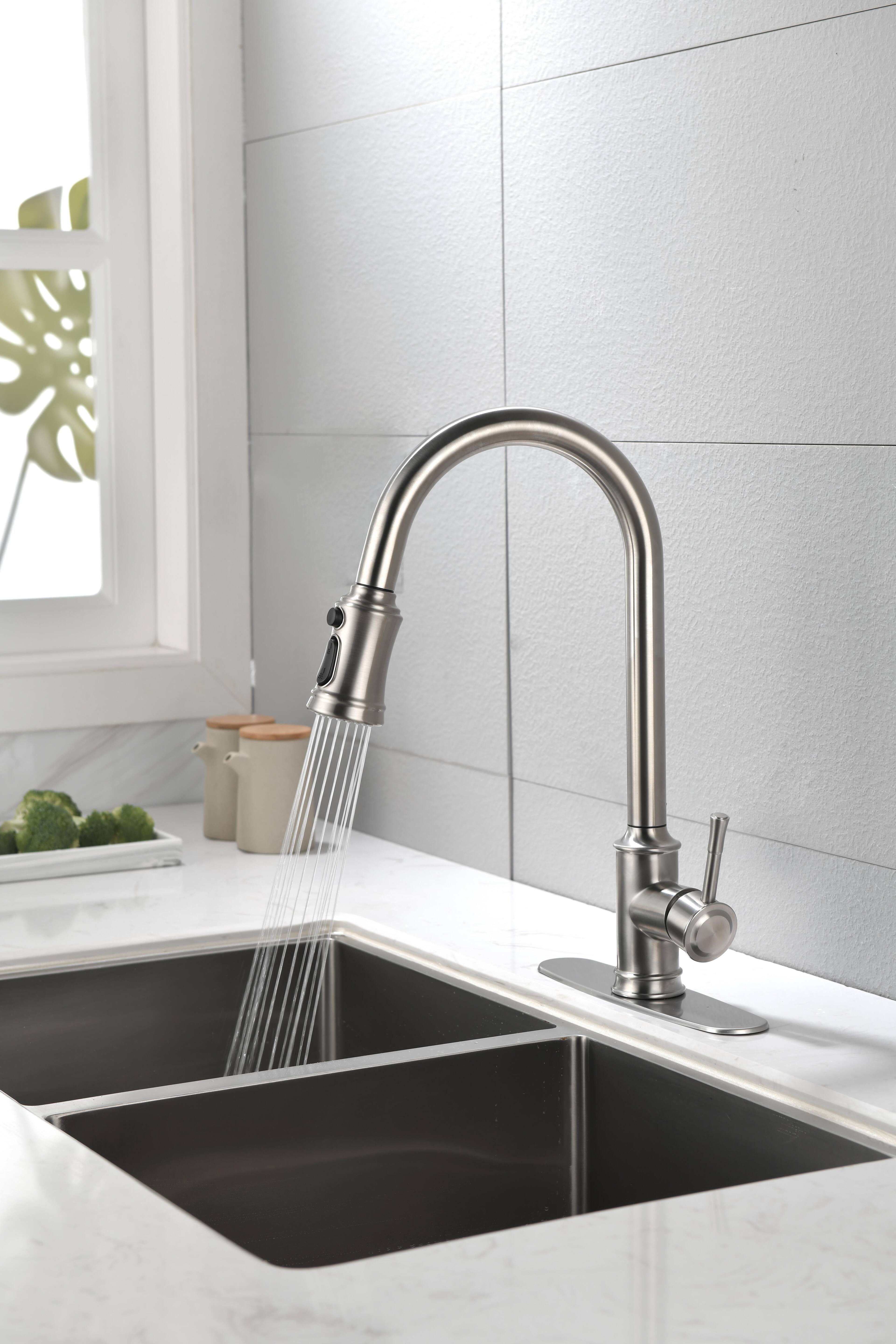Alt View 6. Siljoy - Single Handle High Arc Pull Out Kitchen Faucet,Single Level Stainless Steel Kitchen Sink Faucets with Pull Down Sprayer - Brushed Nickel.