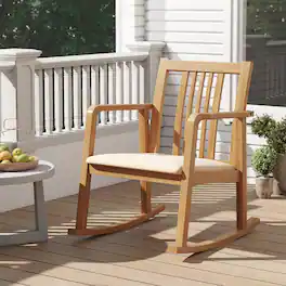 Costway - 1 PCS Rocking Chair with Cushioned Seat, Slatted Back & Curved Armrests for Living Room - Natural + Beige