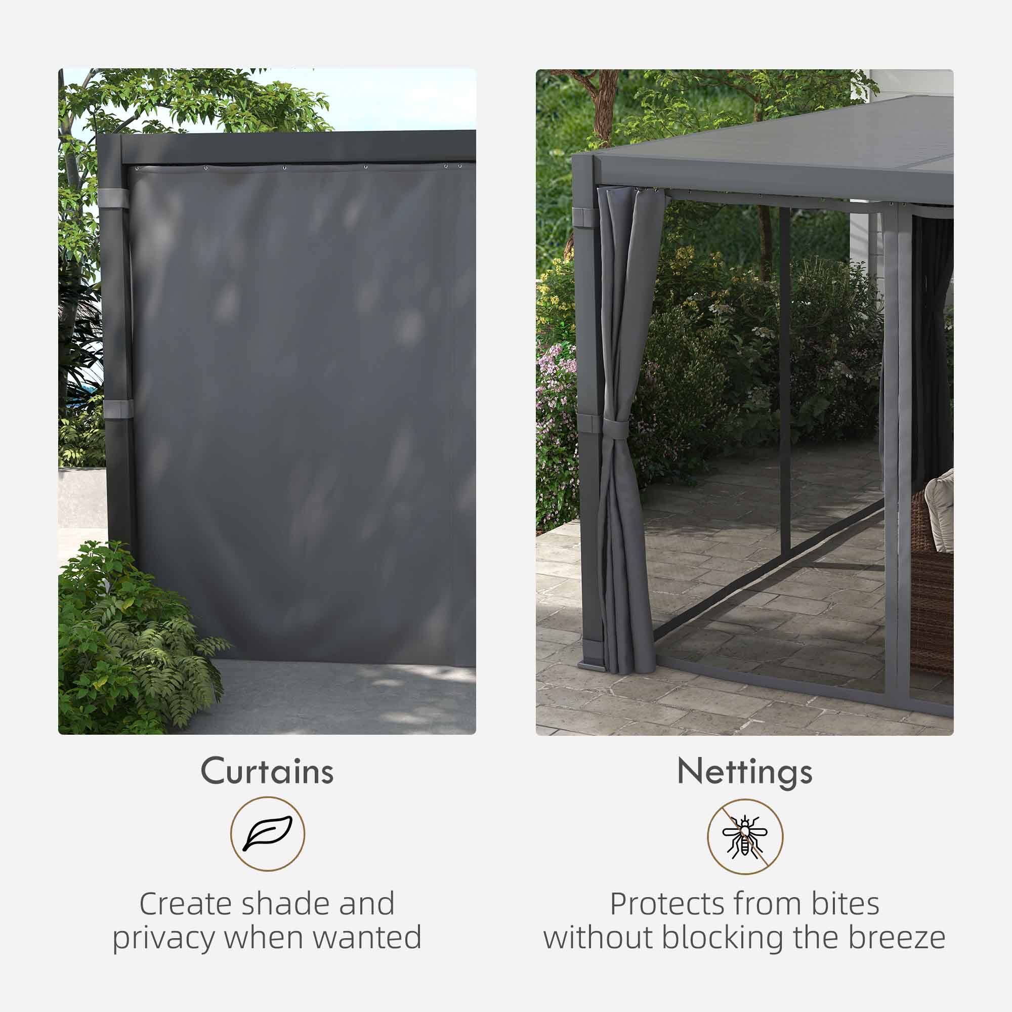 Curtains  
Create shade and privacy when wanted  

Nettings  
Protects from bites without blocking the breeze