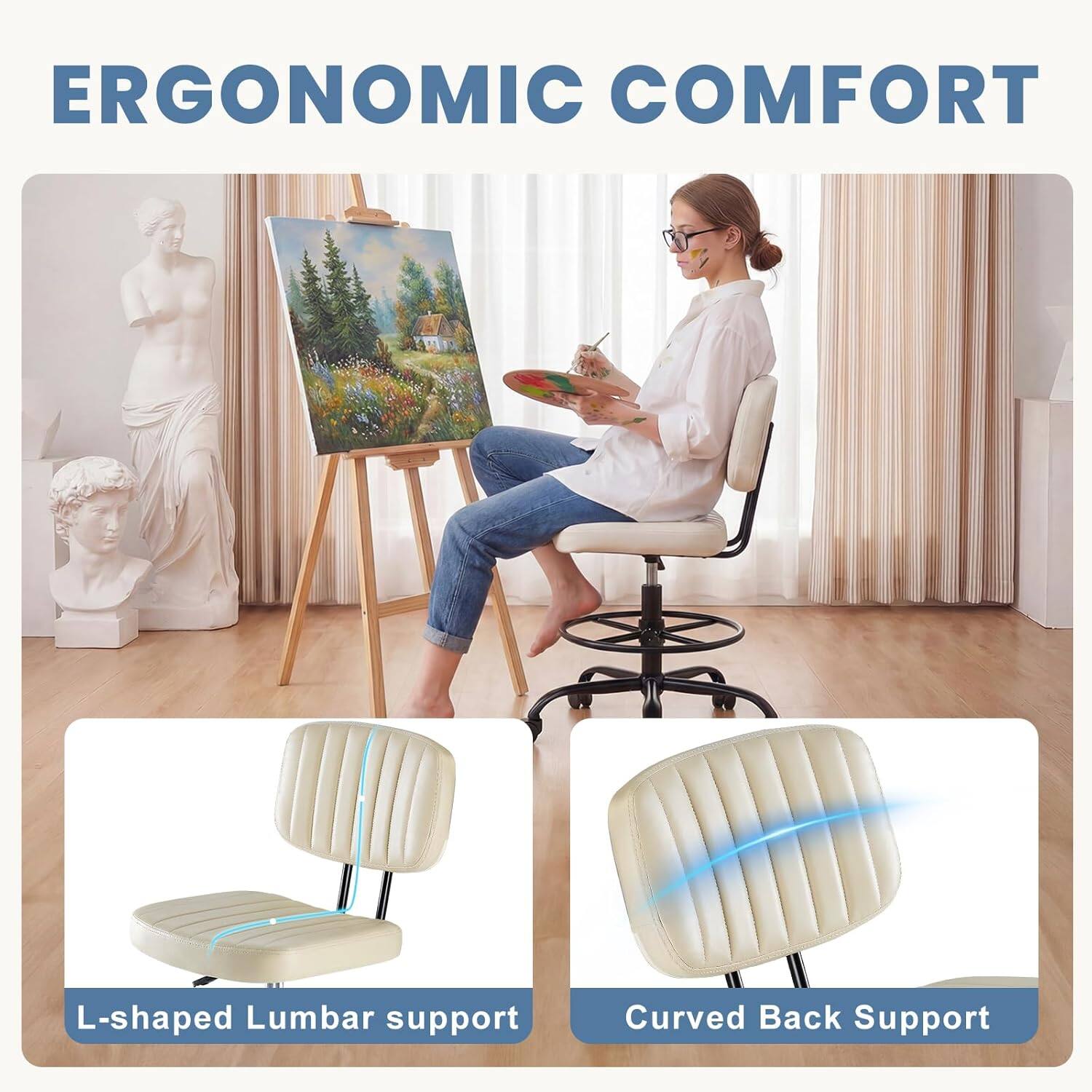 ERGONOMIC COMFORT

L-shaped Lumbar support

Curved Back Support