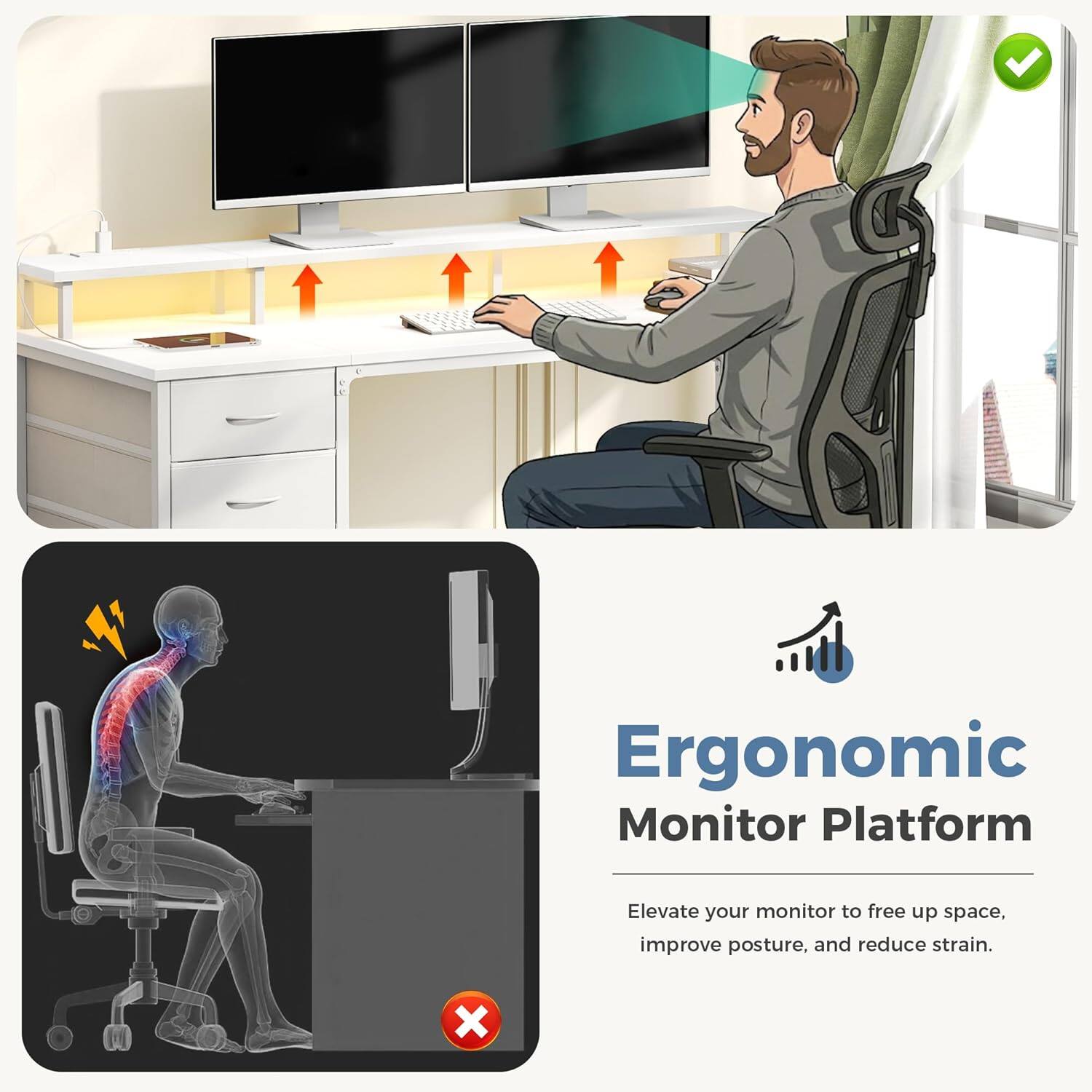 Ergonomic Monitor Platform  
Elevate your monitor to free up space, improve posture, and reduce strain.