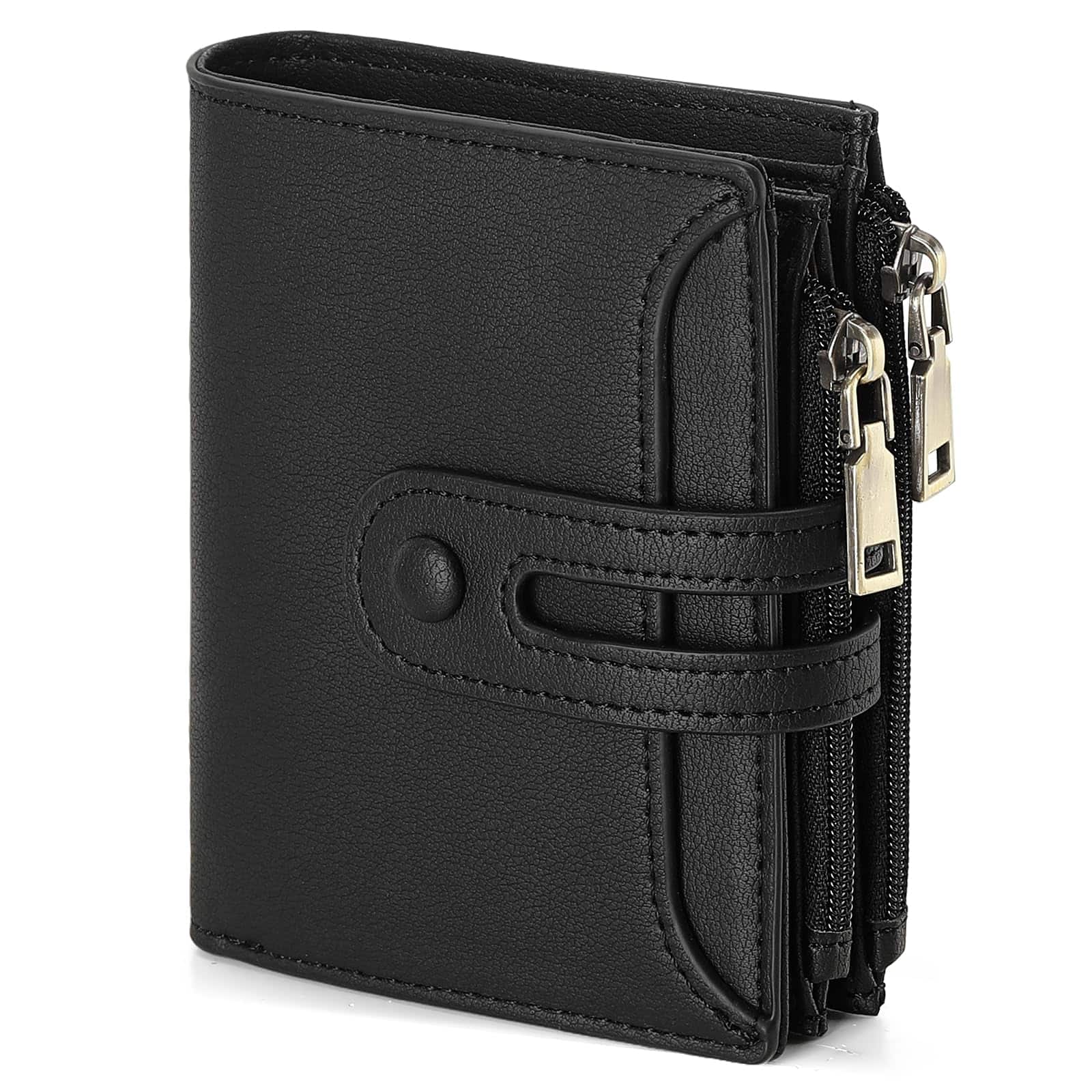 Jadie Link - Small Wallet Women Bifold Rfid Blocking Credit Card Case Purse Zipper Pocket Multi Slots Wallet rfid block card slots - Black