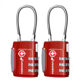 Fosmon - 2 Pack TSA Approved Luggage Lock, 3 Digit Combination Lock Easy to Set Luggage Cable Lock, Travel TSA Locks - Red