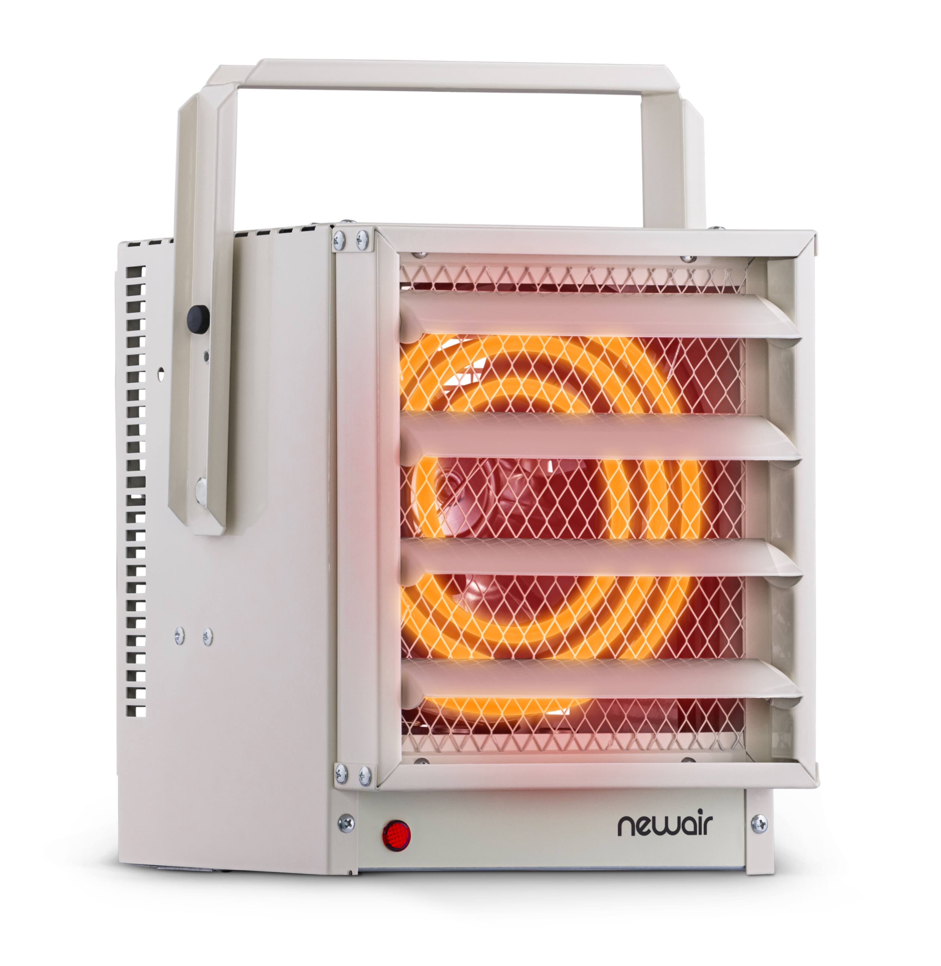 Left. NewAir - Hardwired Electric Garage Heater, Ceiling Mounted with Adjustable Louvers and Tilt Head, Heats up to 500 sq. ft. - Ivory.