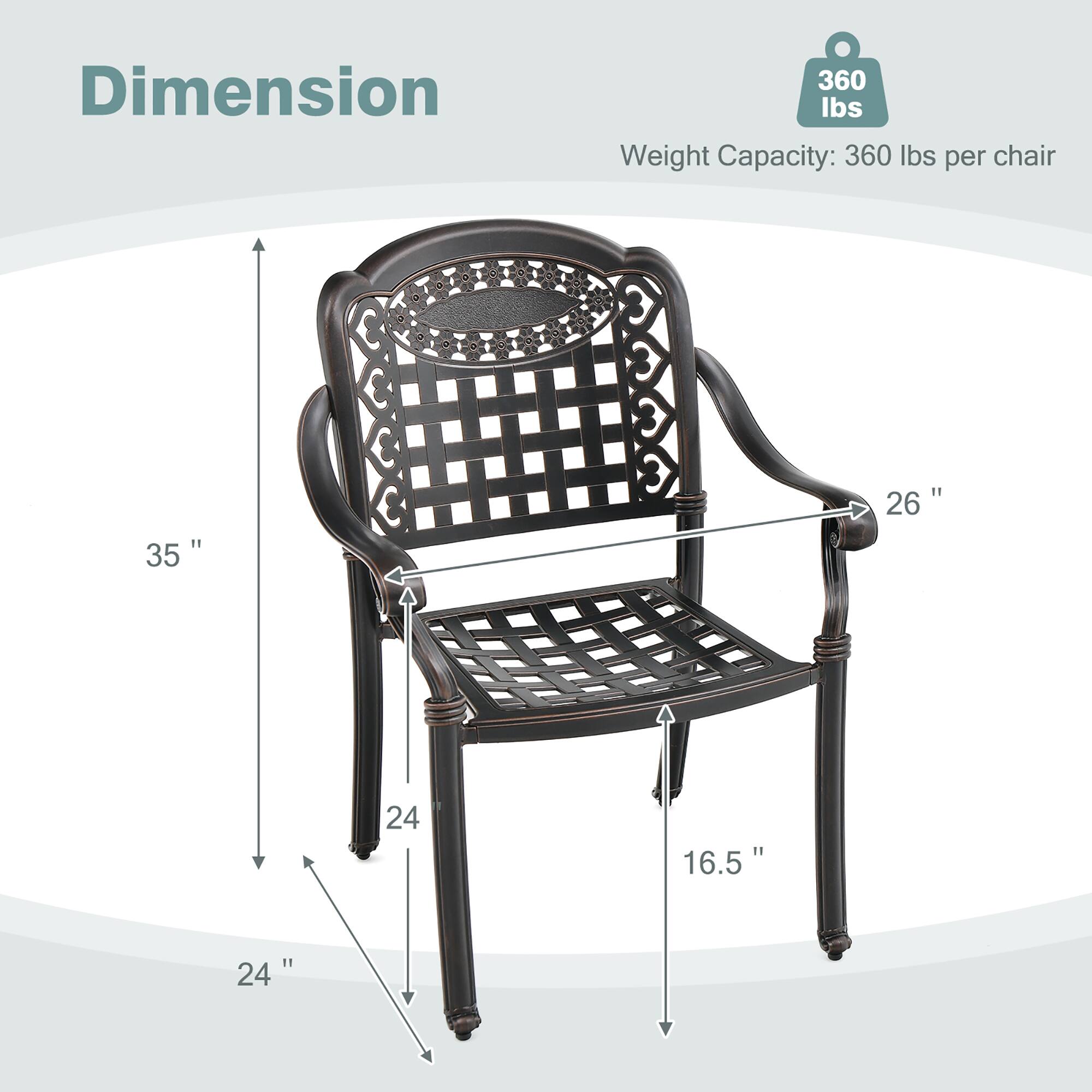 Dimension  
Weight Capacity: 360 lbs per chair  

35"  
26"  
24"  
16.5"  
24"