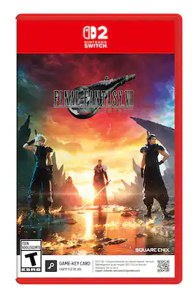 0D2 NINTENDO SWITCH FINAL FANTASY VII REBIRTH TEEN ADOLESCENTS T ESRB SQUARC CNIX 102.5 GB - Full game download via internet required. See back. GAME-KEY CARD Téléchargement du jeu complet (102.5 Go) via Internet nécessaire. Voir le verso. CARTE CLÉ DE JEU support.nintendo.com/switch2/gamekeycard - T (Teen 13+)