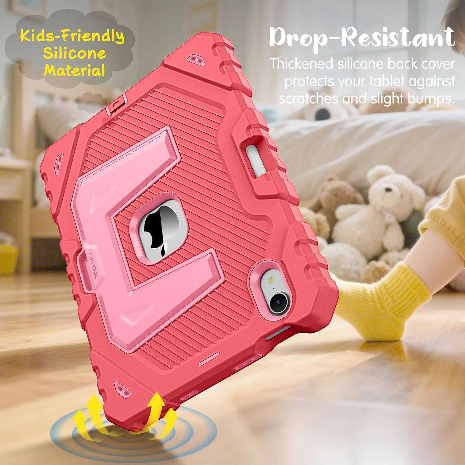 Kids-Friendly Silicone Material

Drop-Resistant

Thickened silicone back cover protects your tablet against scratches and slight bumps.