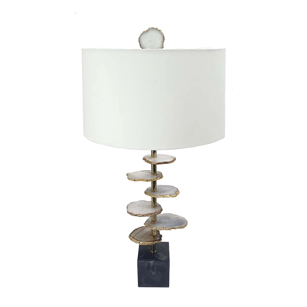 Left. Luckbyte - 14x29.5 Inch Smoke Agate Slice Table Lamp With Marble Base.