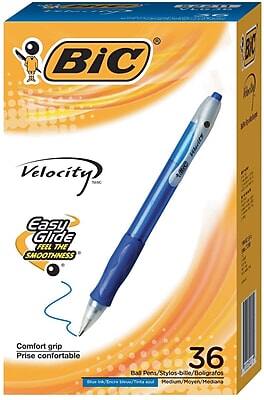 BiC Velocity  
Easy Glide  
Feel the Smoothness  
Comfort Grip  
Pince Comfortable  
36 Ball Pens/Stylos-bille/Bolígrafos  
Medium/Moyen/Medium