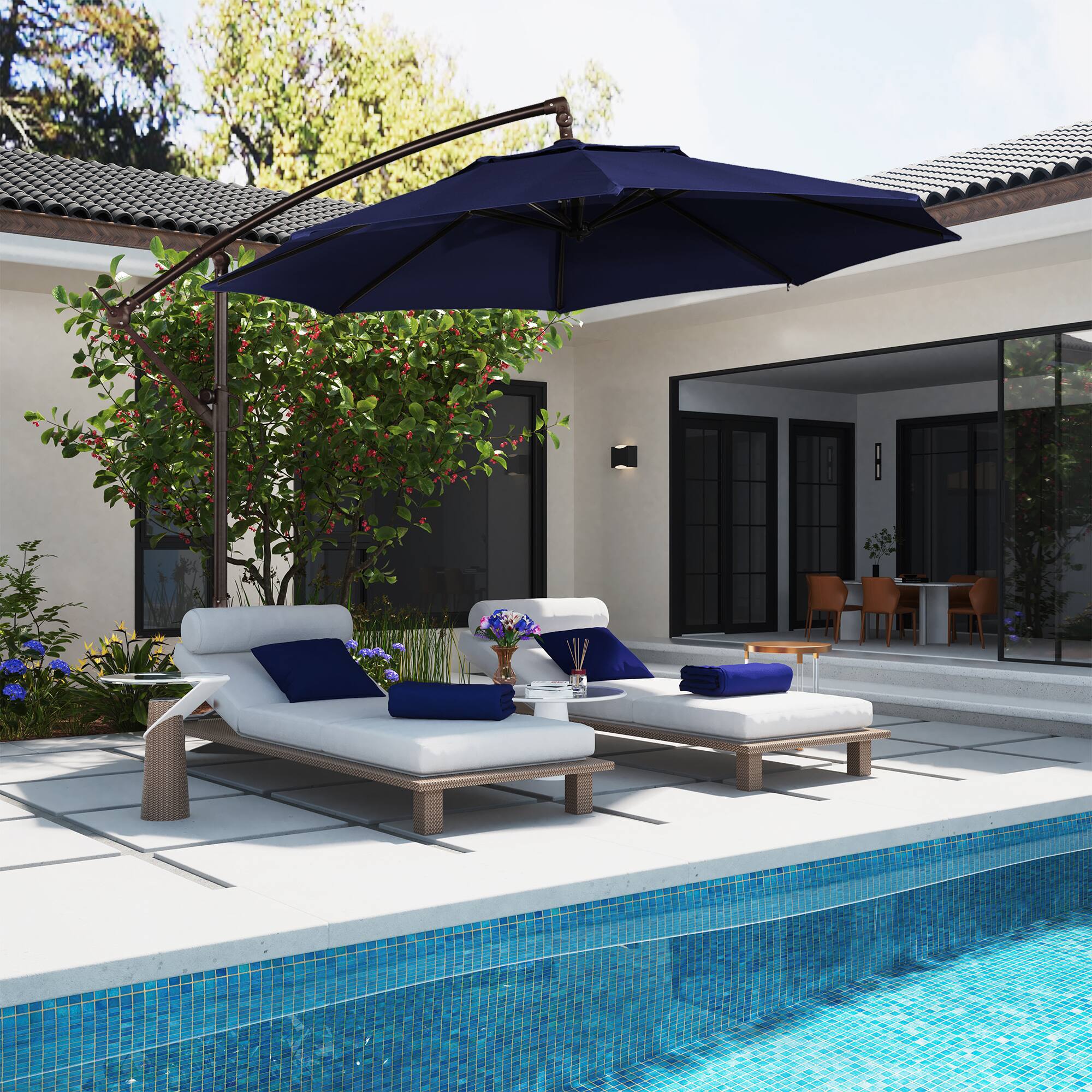 Mondawe - 10ft Offset Patio Cantilever Umbrella with Easy Tilt & Crank 360°Rotate - Navy Blue