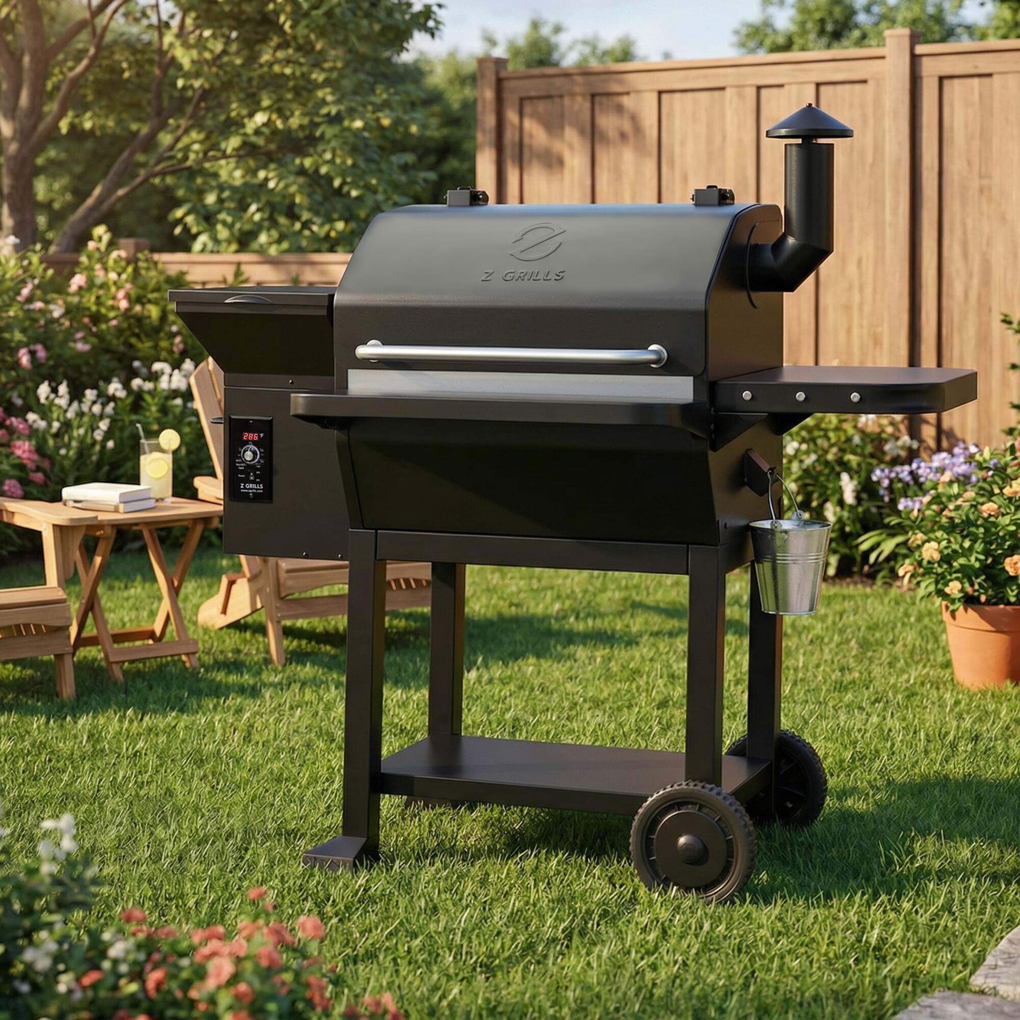 Alt View 8. Z GRILLS - Powerhouse 1056 sq. in. Pellet Grill and Smoker with Foldable Front Shelf and Rain Cover - Black.