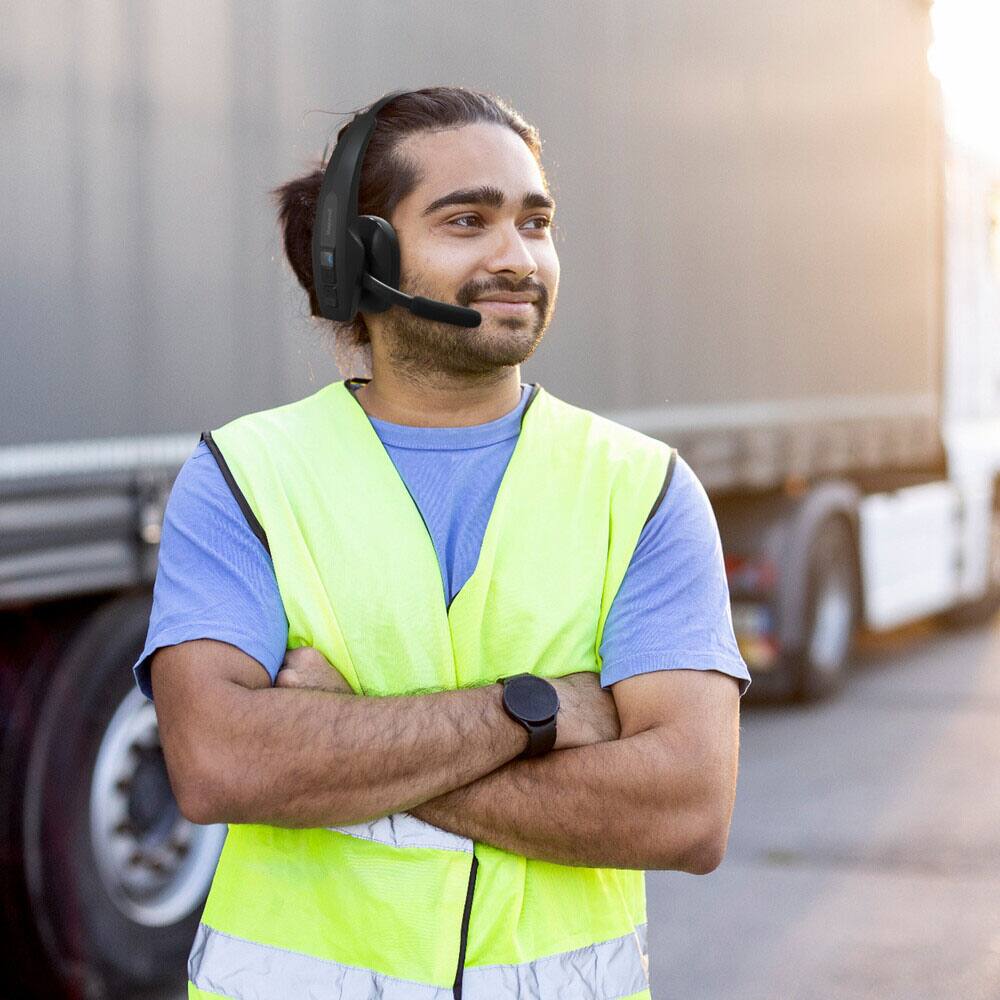 Alt View 10. BlueParrott - Pro B350 Wireless Bluetooth Mono Headset with 98% AI Voice Isolation Mics and Lightweight Headband - Black.
