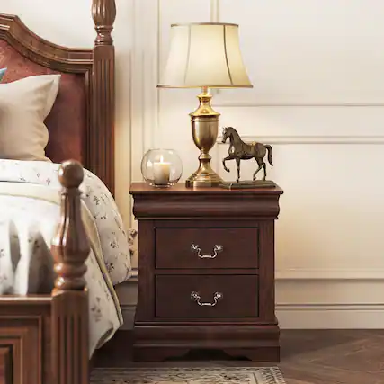 Front. Anysun - Anysun Transitional Antique Elegant Style 2-Drawer Nightstand with Solid Wood Legs and Smooth Glides - Dark Cherry.
