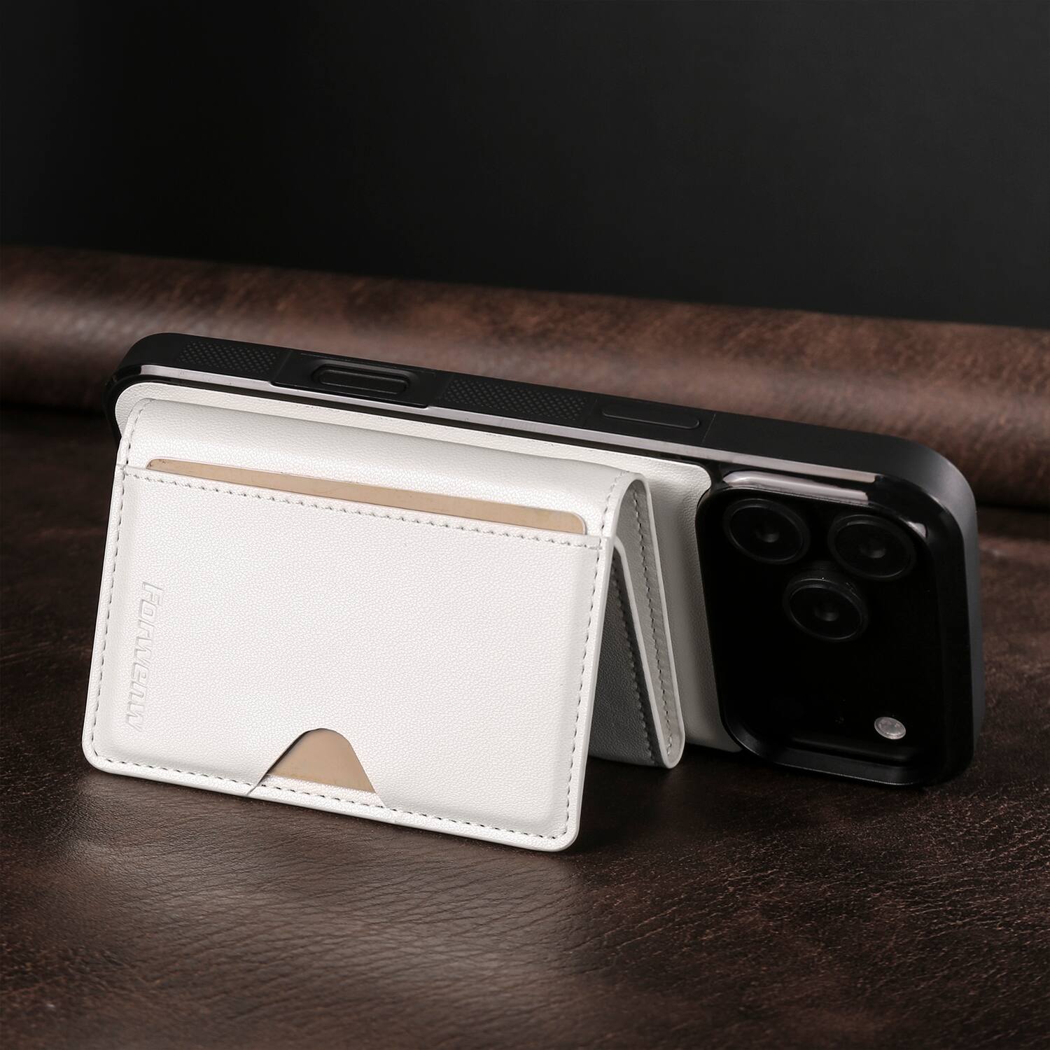 Angle. Dteck - 2-in-1 Magnetic Detachable Wallet Case for Apple iPhone 17 Pro Max, PU Leather Shockproof Cover with Kickstand - White.