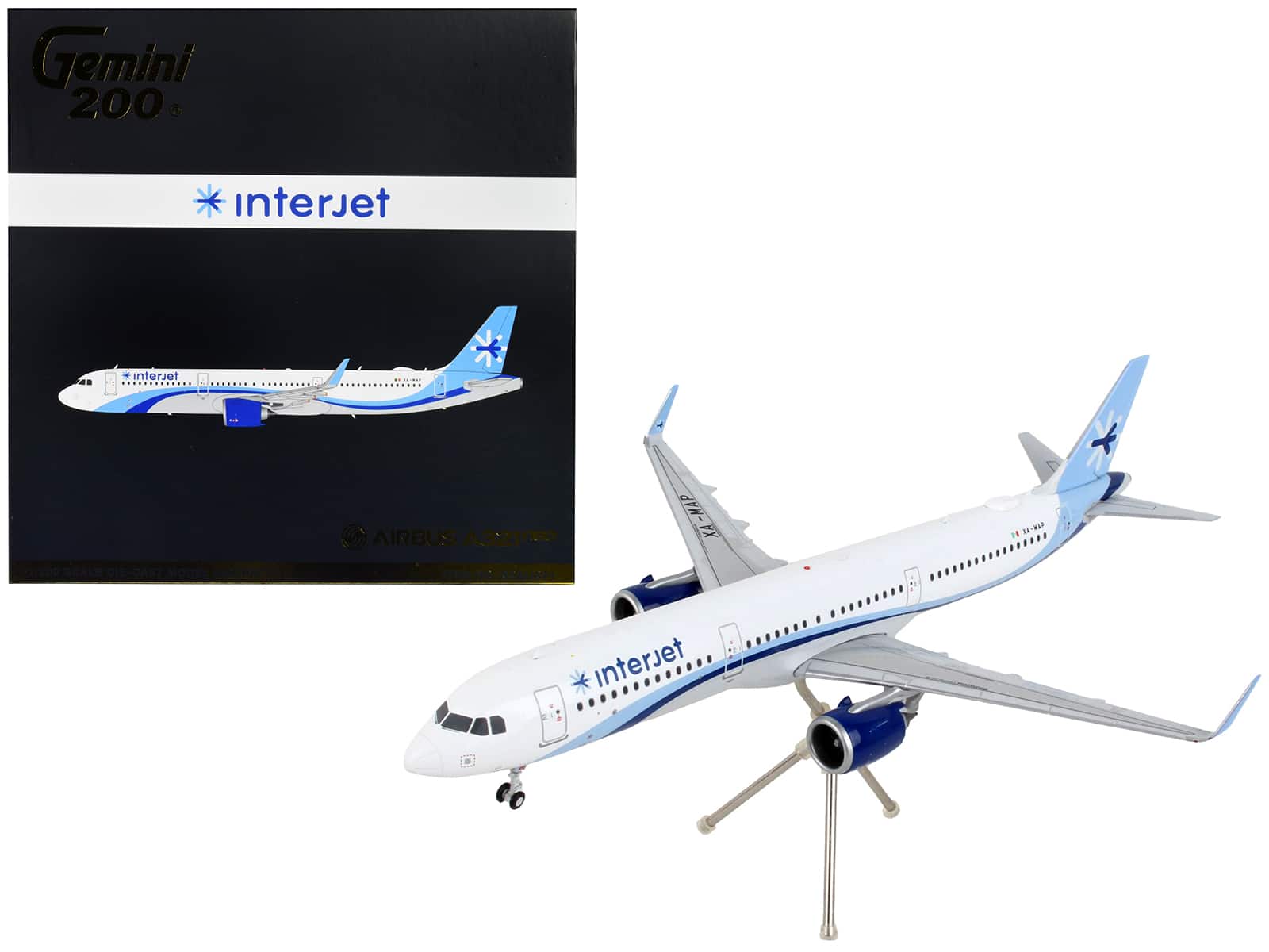 GeminiJets - Airbus A321neo Commercial Aircraft "Interjet" Stripes "Gemini 200" Series 1/200 - White with Blue