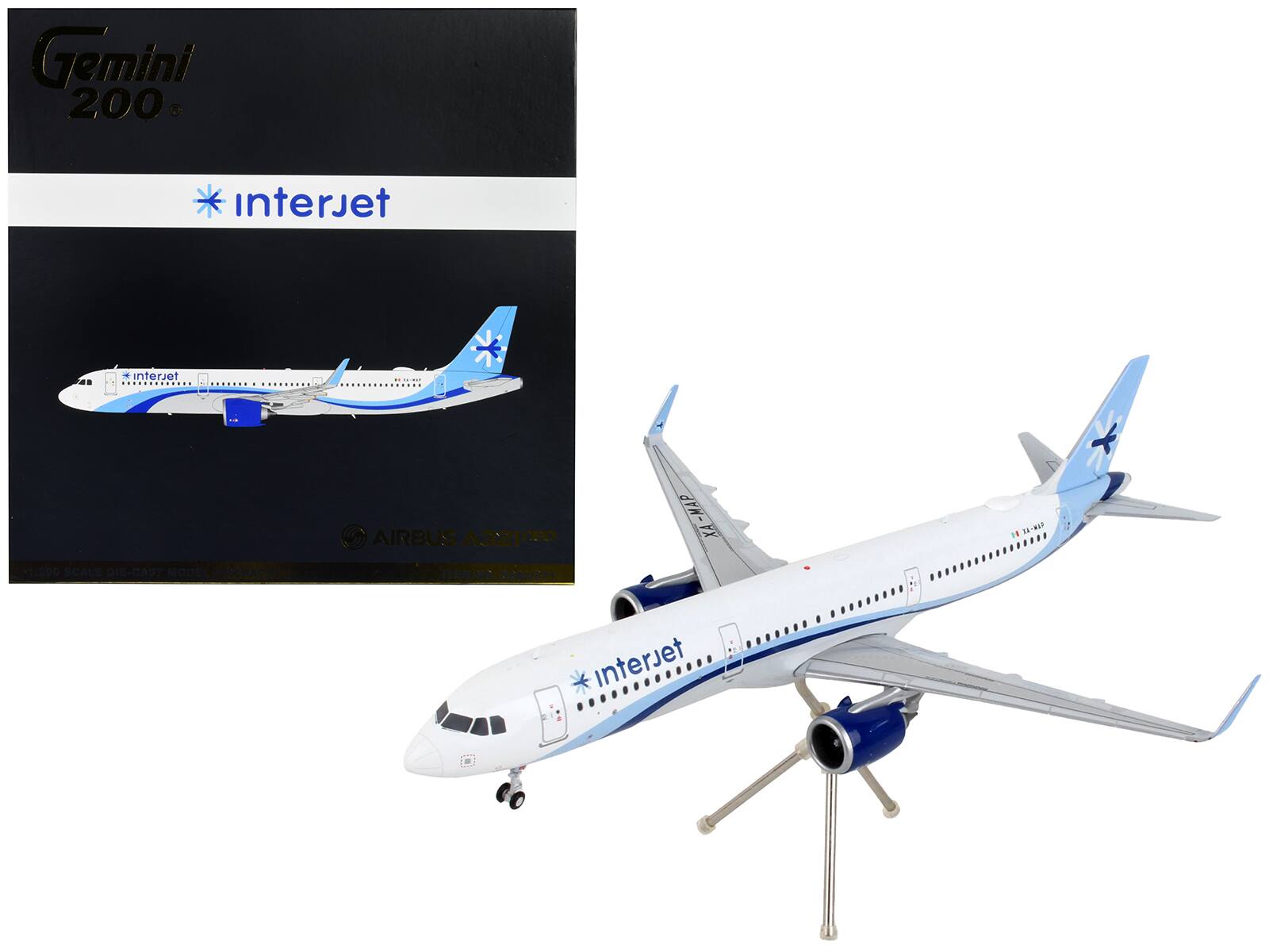 GeminiJets - Airbus A321neo Commercial Aircraft "Interjet" Stripes "Gemini 200" Series 1/200 - White with Blue