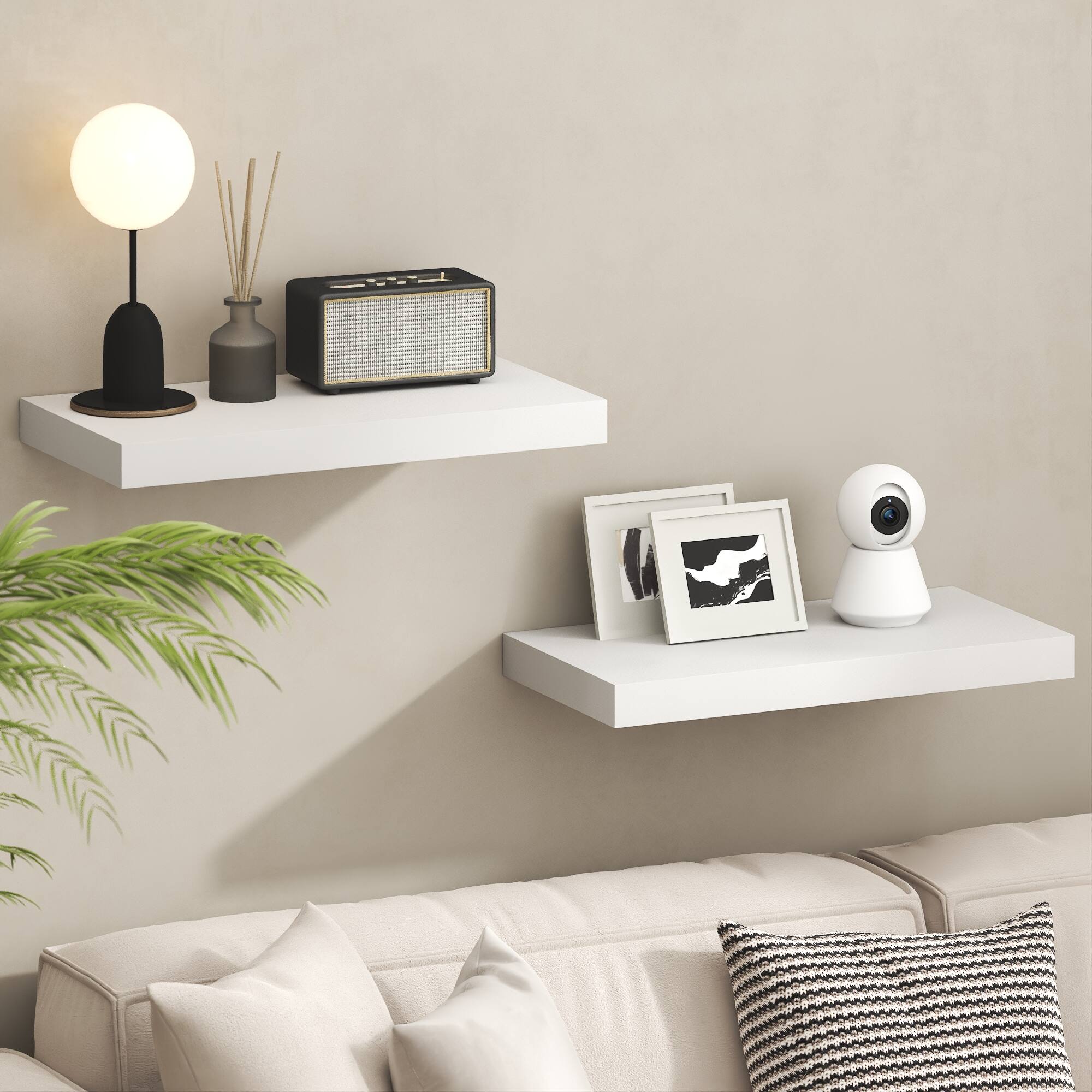 Alt View 1. Furinno - TANNA Floating Shelves for Wall, 12 x 24 Wall Shelf, Thick Shelf, Wall Mounted Floating Shelf with Invisible Brackets - White.