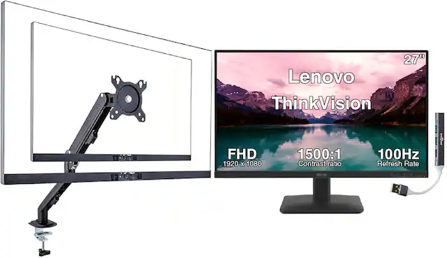 27" Lenovo ThinkVision
FHD 1920 x 1080
1500:1 Contrast ratio
100Hz Refresh Rate