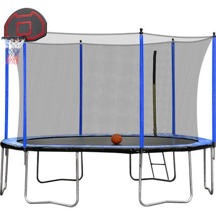 Front. LOVMOR - Lovmor 15 FT Trampoline with Basketball Hoop and Safety Enclosure Recreational Trampoline for Kids.