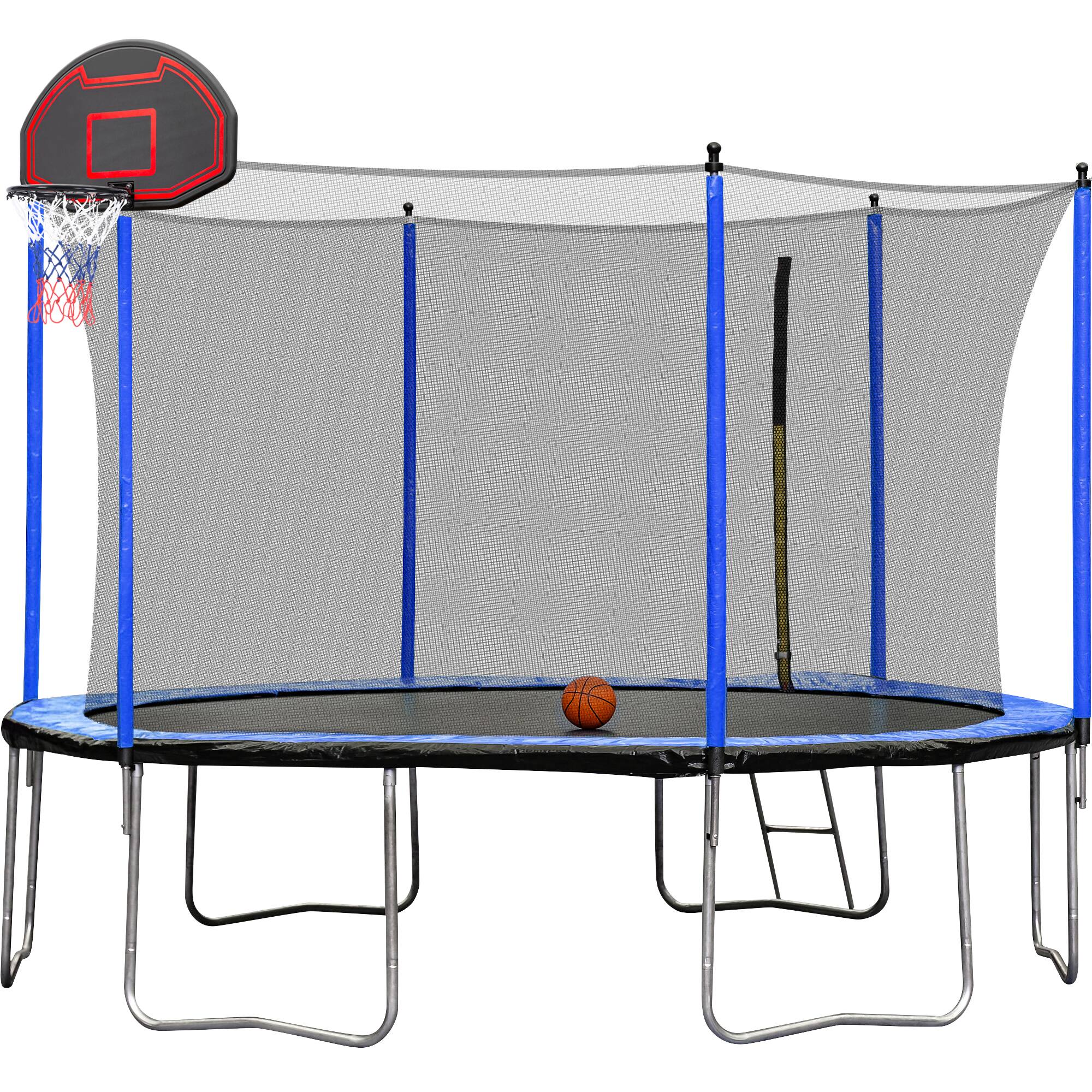 Front. LOVMOR - Lovmor 15 FT Trampoline with Basketball Hoop and Safety Enclosure Recreational Trampoline for Kids.