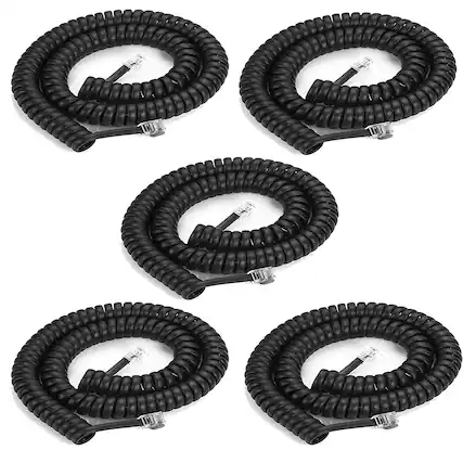 Front. PARKER SLATER - Phone Handset Cord 5-Pack – RJ9 4P4C, 8ft Uncoiled / 1.4ft Coiled, Black - Black.