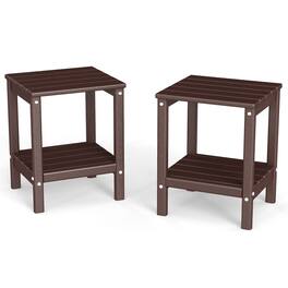 FODINGHILL - Adirondack Outdoor Side Table with Wood Grain Set of 2, 14x13 Inch, All-Weather HDPE Plastic for Patio & Porch - Dark Brown