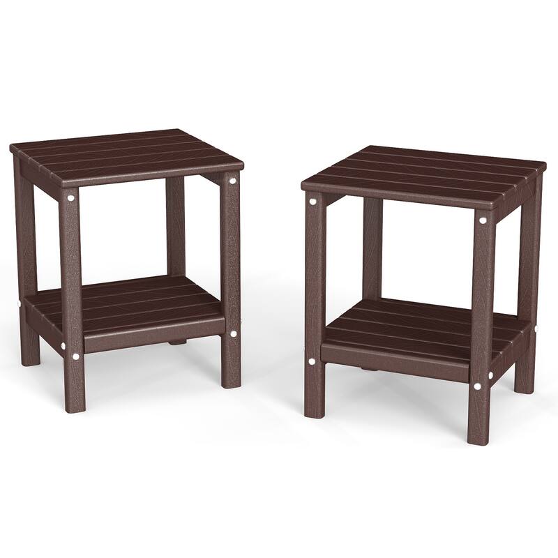 Front. FODINGHILL - Adirondack Outdoor Side Table with Wood Grain Set of 2, 14x13 Inch, All-Weather HDPE Plastic for Patio & Porch - Dark Brown.