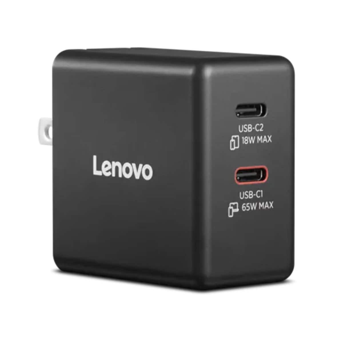 Lenovo - Dual USB-C 65W GaN Power Adapter, Black