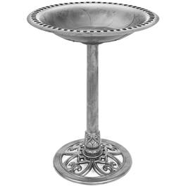 Best Choice Products - Outdoor Rustic Pedestal Bird Bath Accent for Garden, Yard w/ Fleur-de-Lis Accents - Stone
