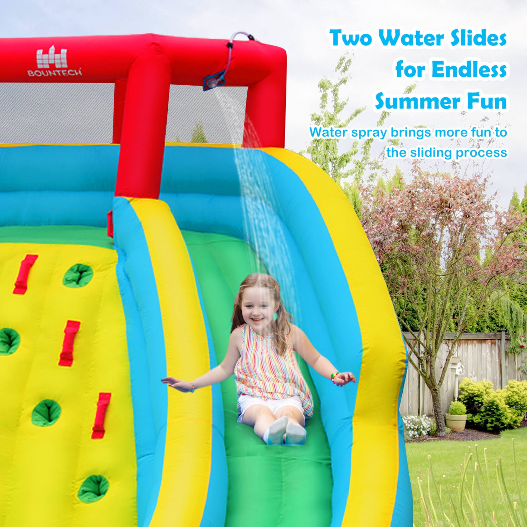 Two Water Slides for Endless Summer Fun  
Water spray brings more fun to the sliding process