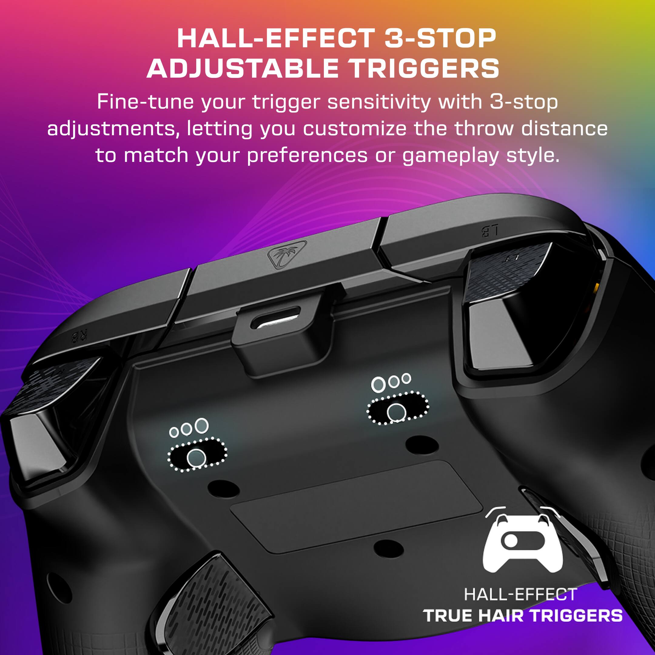 Hall-Effect 3-Stop Adjustable Triggers: Fine-tune your trigger sensitivity with 3-stop adjustments, letting you customize the throw distance to match your preferences or gameplay style. Hall-Effect True Hair Triggers.