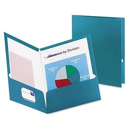 Oxford - Two-Pocket Laminated Folder, 100-Sheet Capacity, 25/Box - Metallic Teal